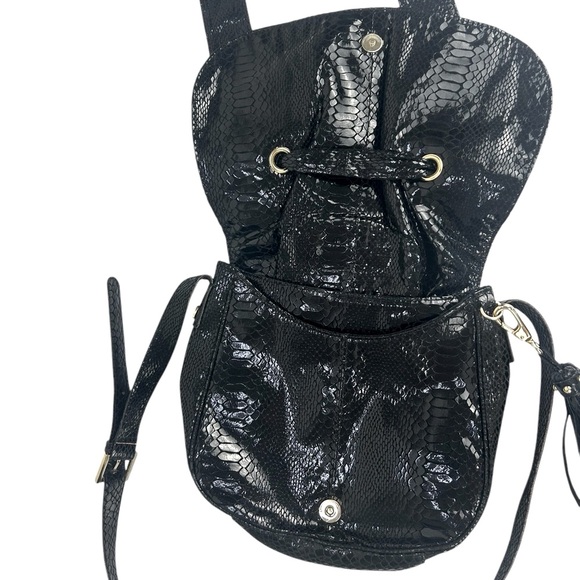 Vintage Carlos Falchi Snake Print Patent Leather Crossbody Bag Black - Picture 9 of 15
